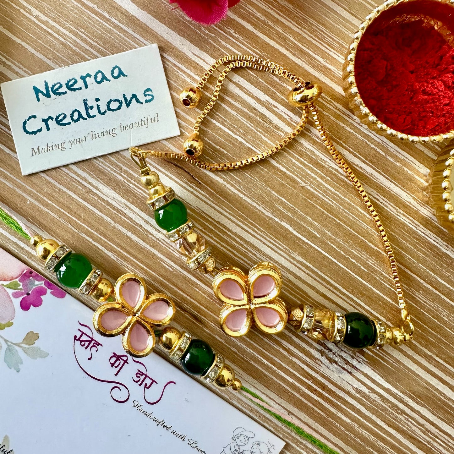 Meenakari Kundan Rakhi set for Bhaiya-Bhabhi