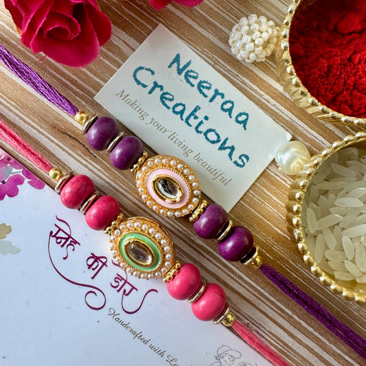 Meenakari Kundan Rakhi - Set of 2