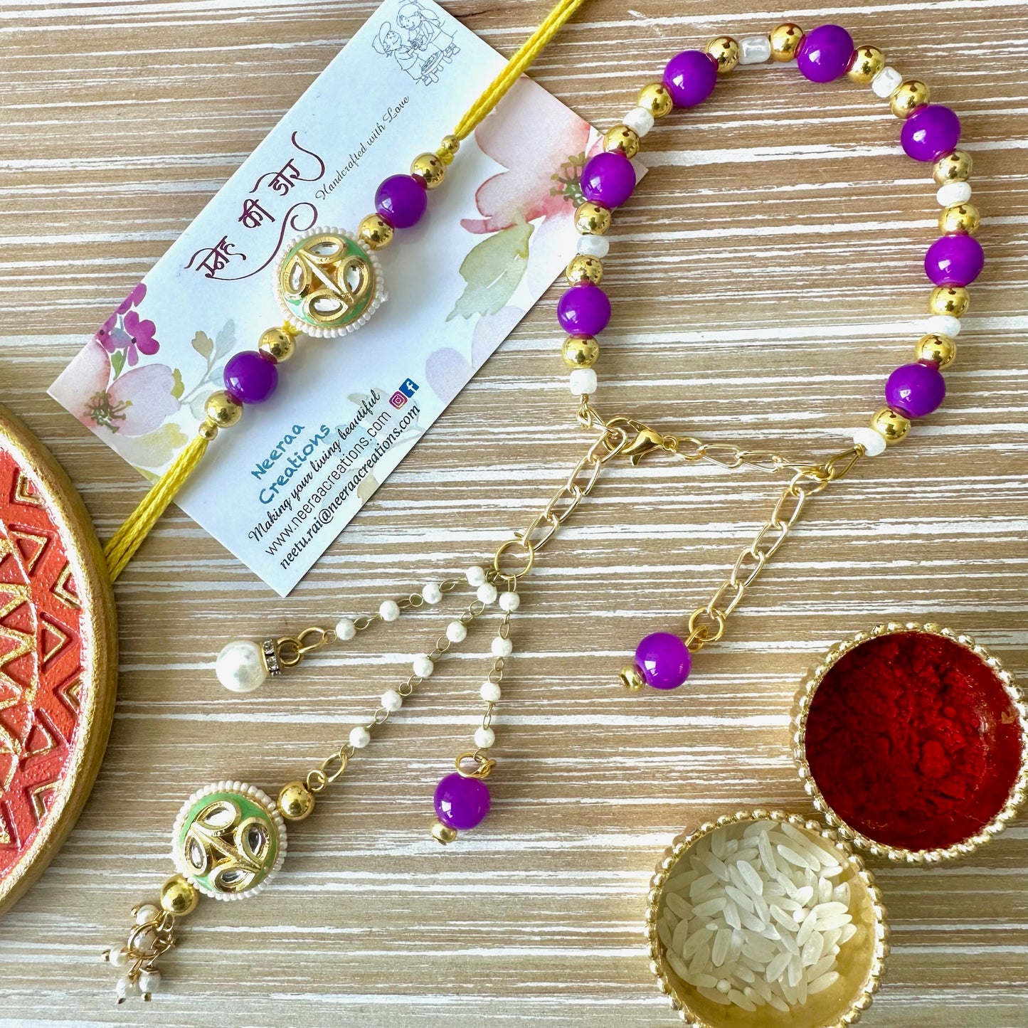 Meenakari Kundan Rakhi set for Bhaiya-Bhabhi
