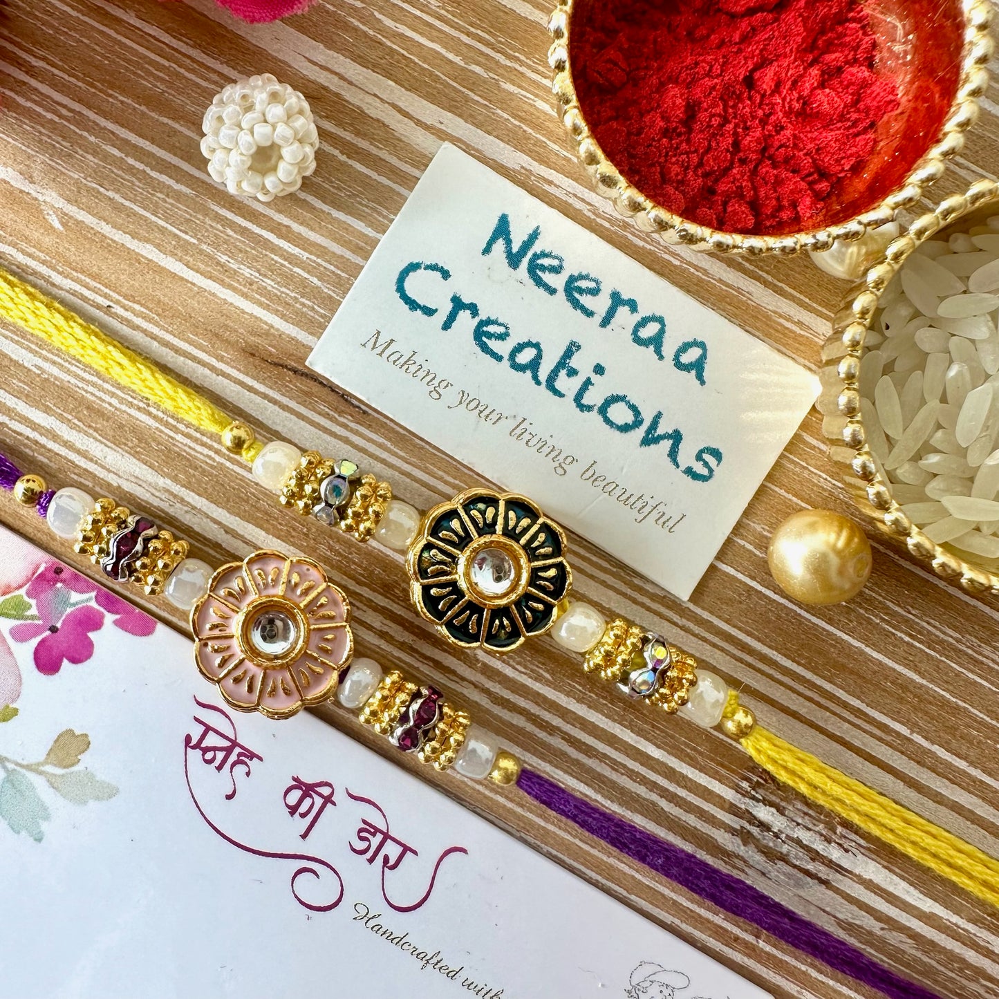 Meenakari Kundan Rakhi - Set of 2