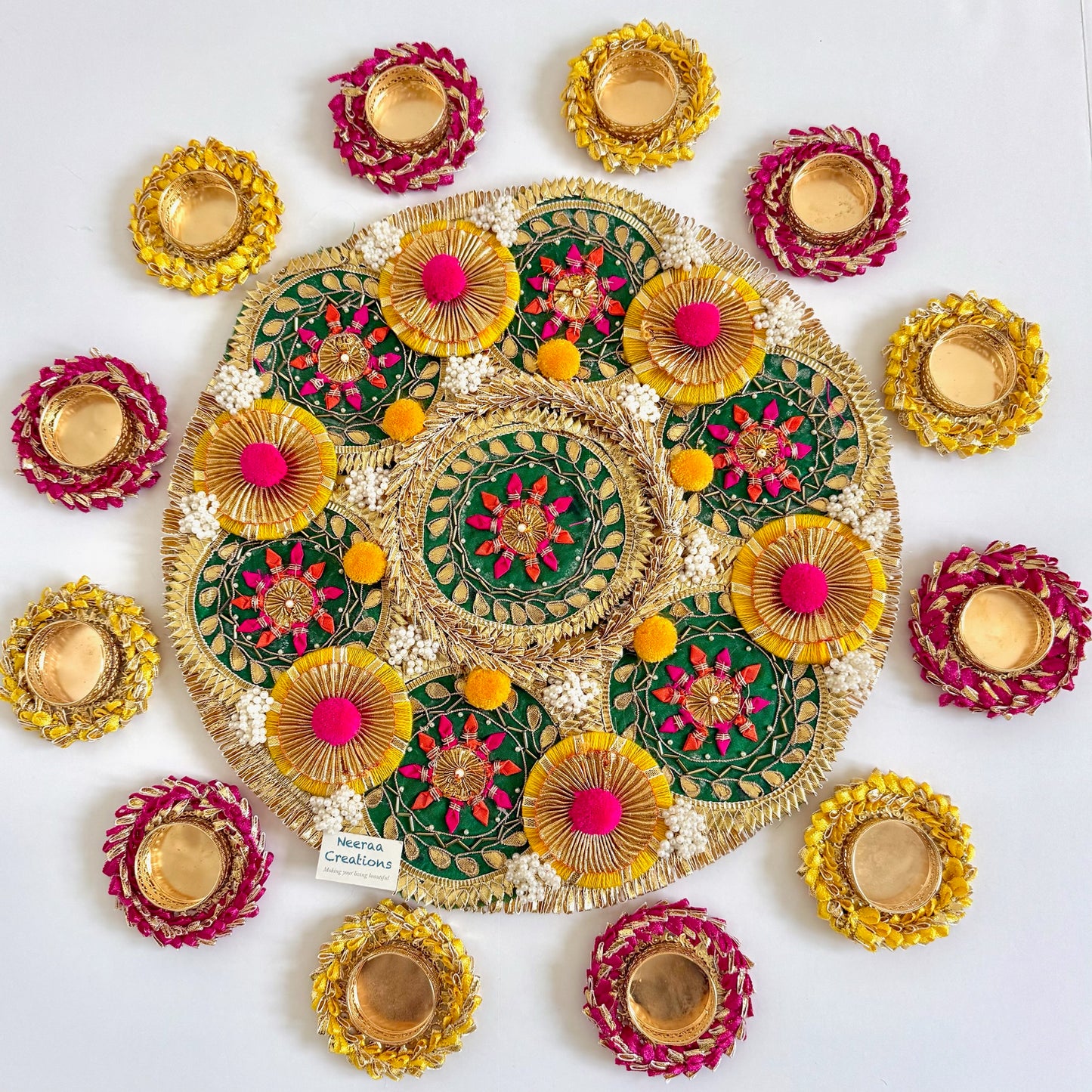 Ethnic Festival Rangoli Centerpiece with Designer Diyas