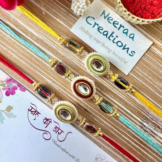 Meenakari Kundan Rakhi - Set of 3