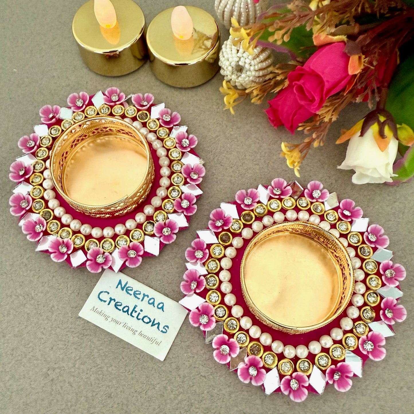Floral Elegance Tea Light Holders (Set of 2)