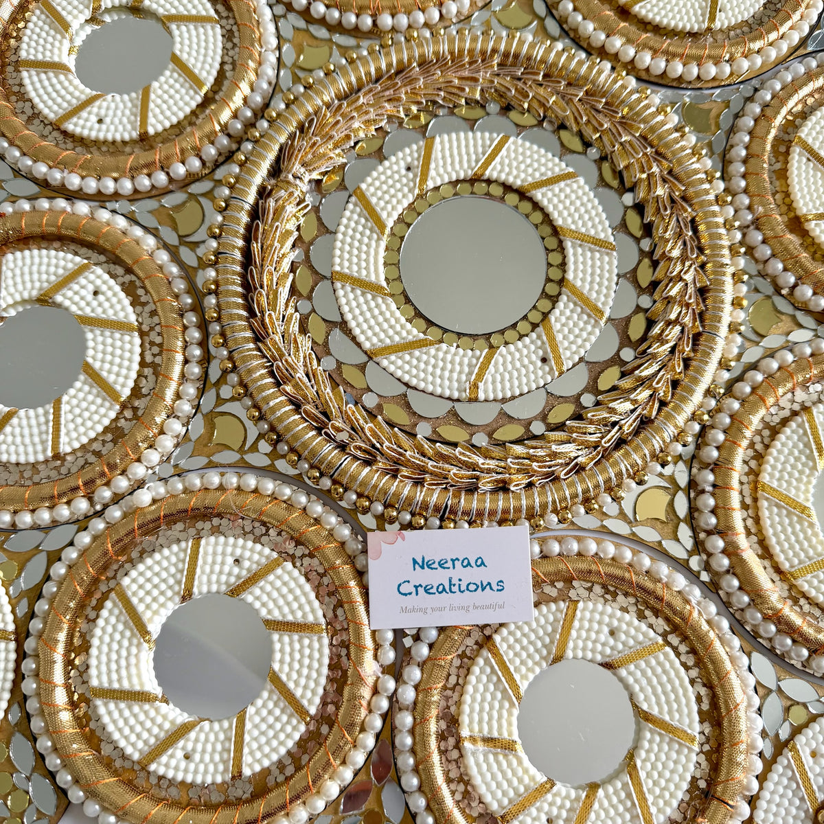 Mirror Rangoli | White & Gold color Festive Decor