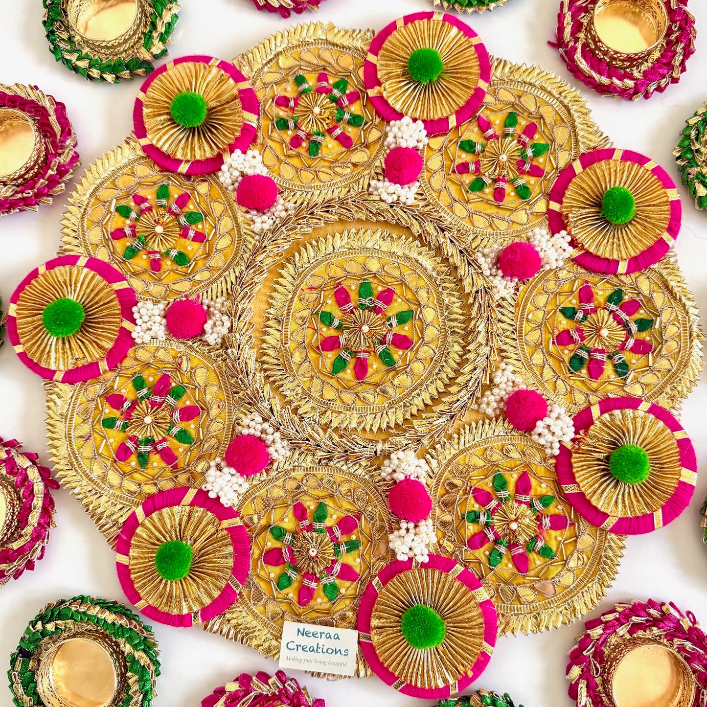 Ethnic Festival Rangoli Centerpiece with Designer Diyas