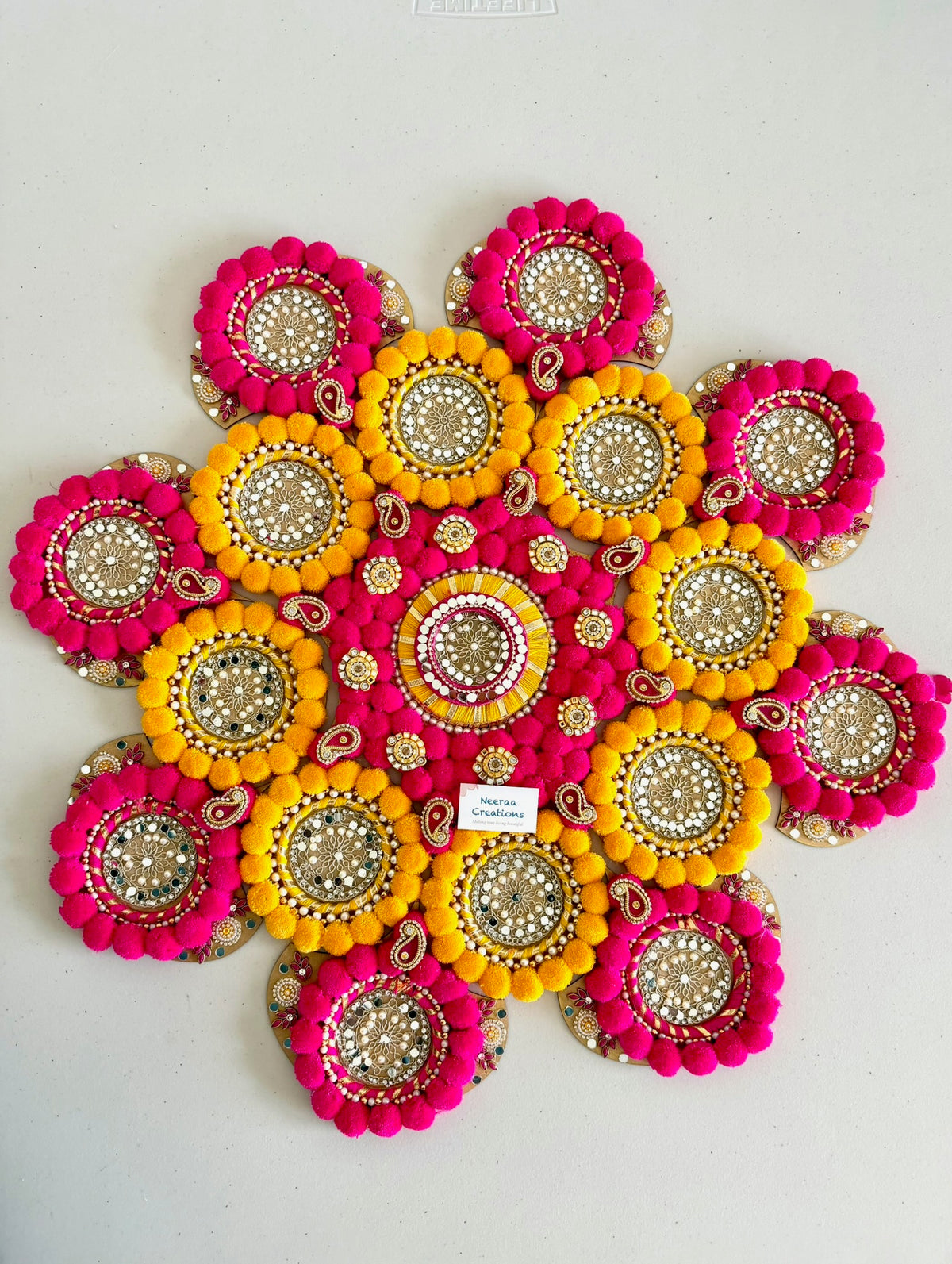 Handcrafted Pom-Pom & Mirror Rangoli | Festive Decor