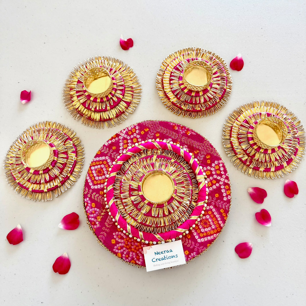 5-Piece Bandhani Rangoli & Tea Light Holder Set