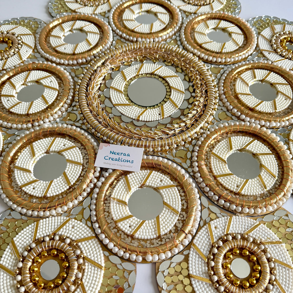 Mirror Rangoli | White & Gold color Festive Decor