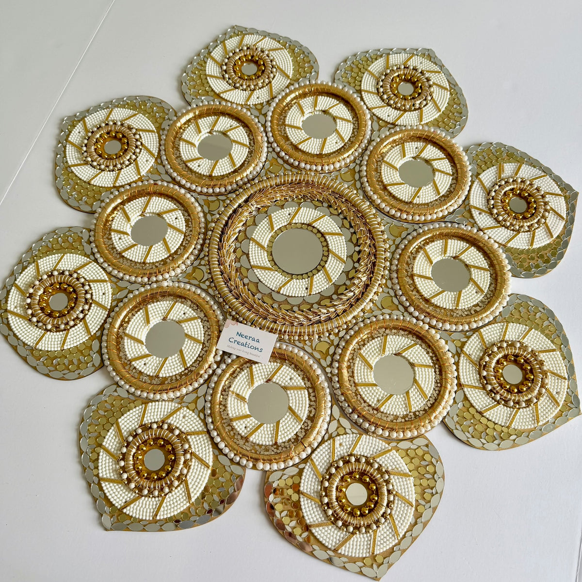 Mirror Rangoli | White & Gold color Festive Decor