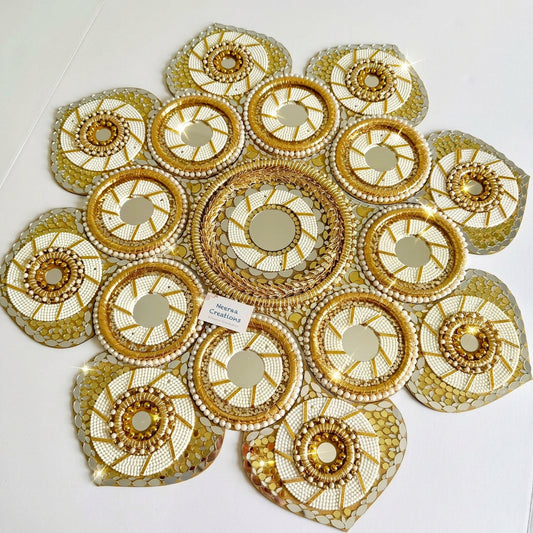 Mirror Rangoli | White & Gold color Festive Decor