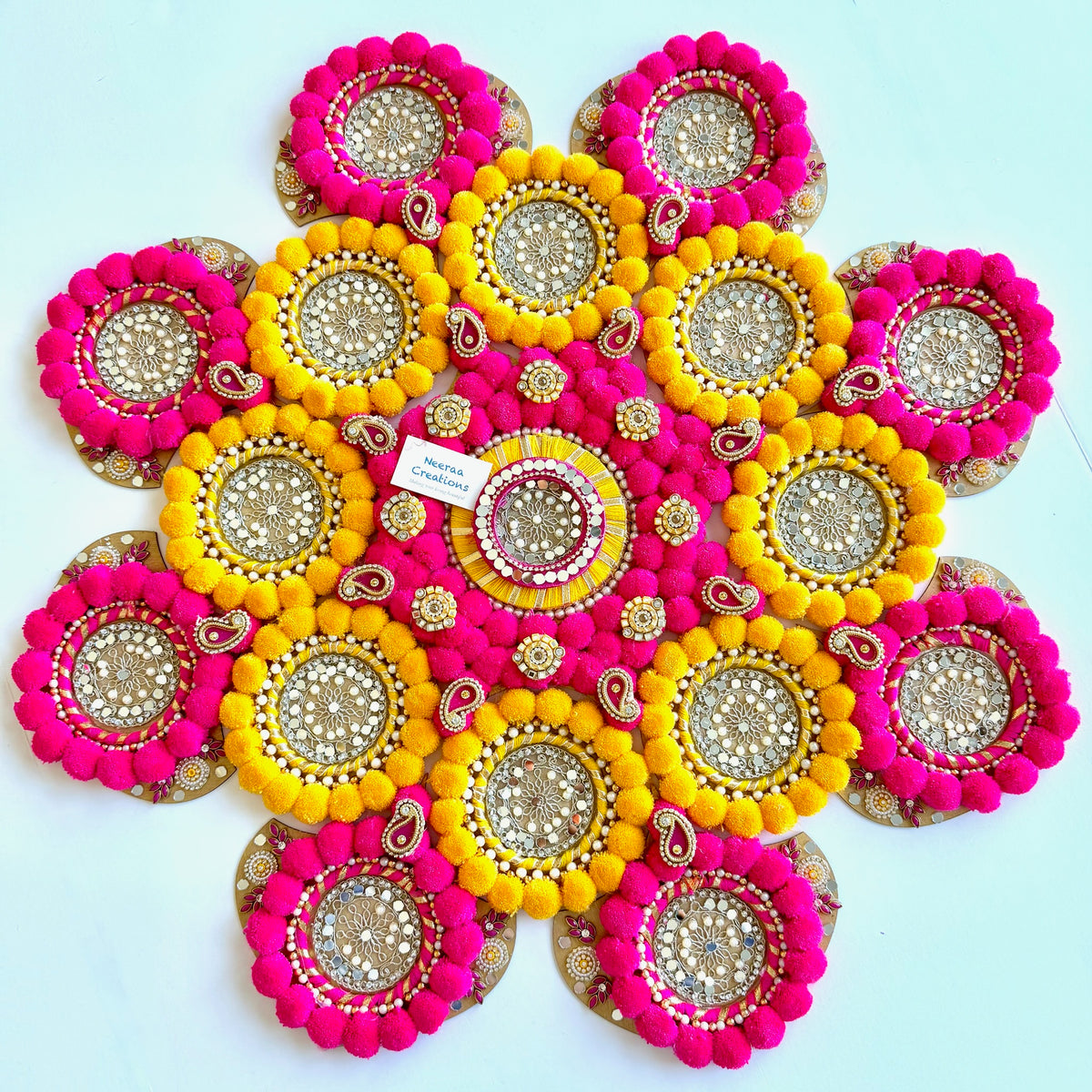 Handcrafted Pom-Pom & Mirror Rangoli | Festive Decor