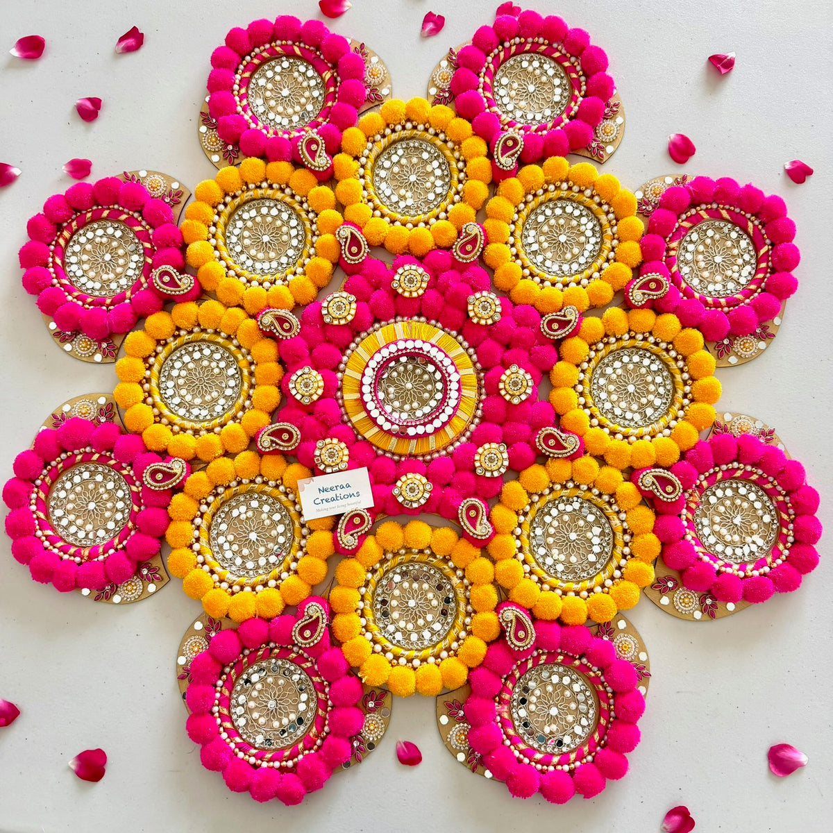 Handcrafted Pom-Pom & Mirror Rangoli | Festive Decor