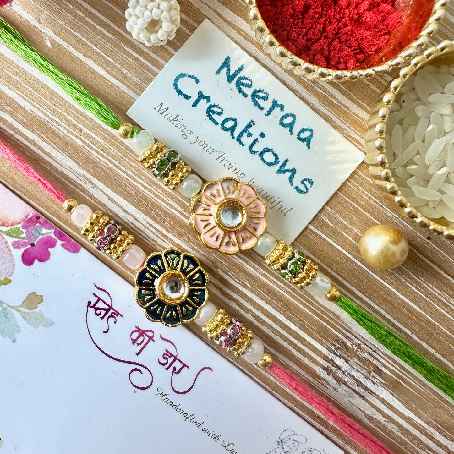 Meenakari Kundan Rakhi - Set of 2