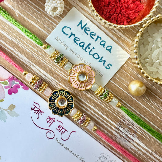 Meenakari Kundan Rakhi - Set of 2