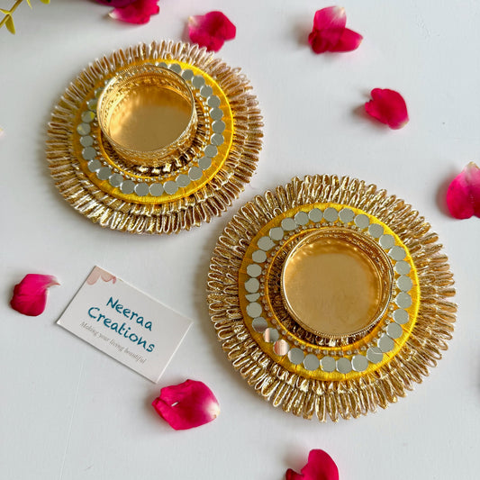 Fringed & Mirror Tea Light Holder Set (Set of 2) | Festive Diwali Gift