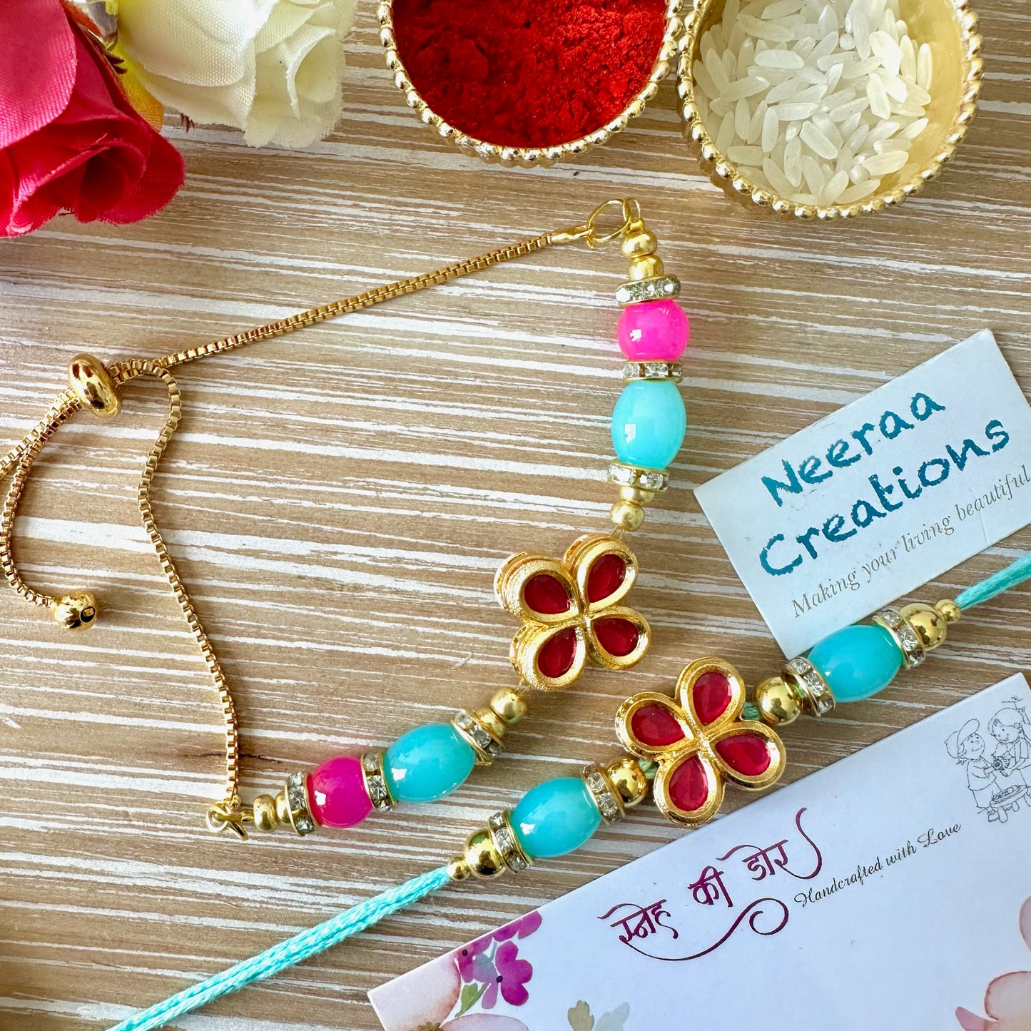 Meenakari Kundan Rakhi set for Bhaiya-Bhabhi