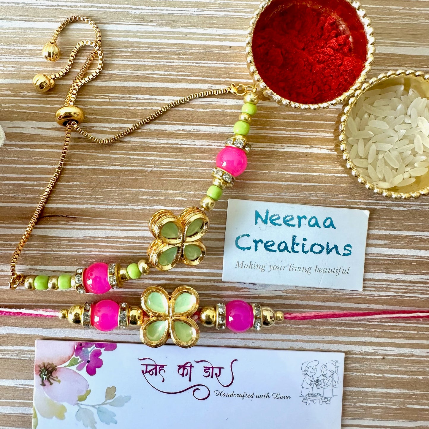Meenakari Kundan Rakhi set for Bhaiya-Bhabhi