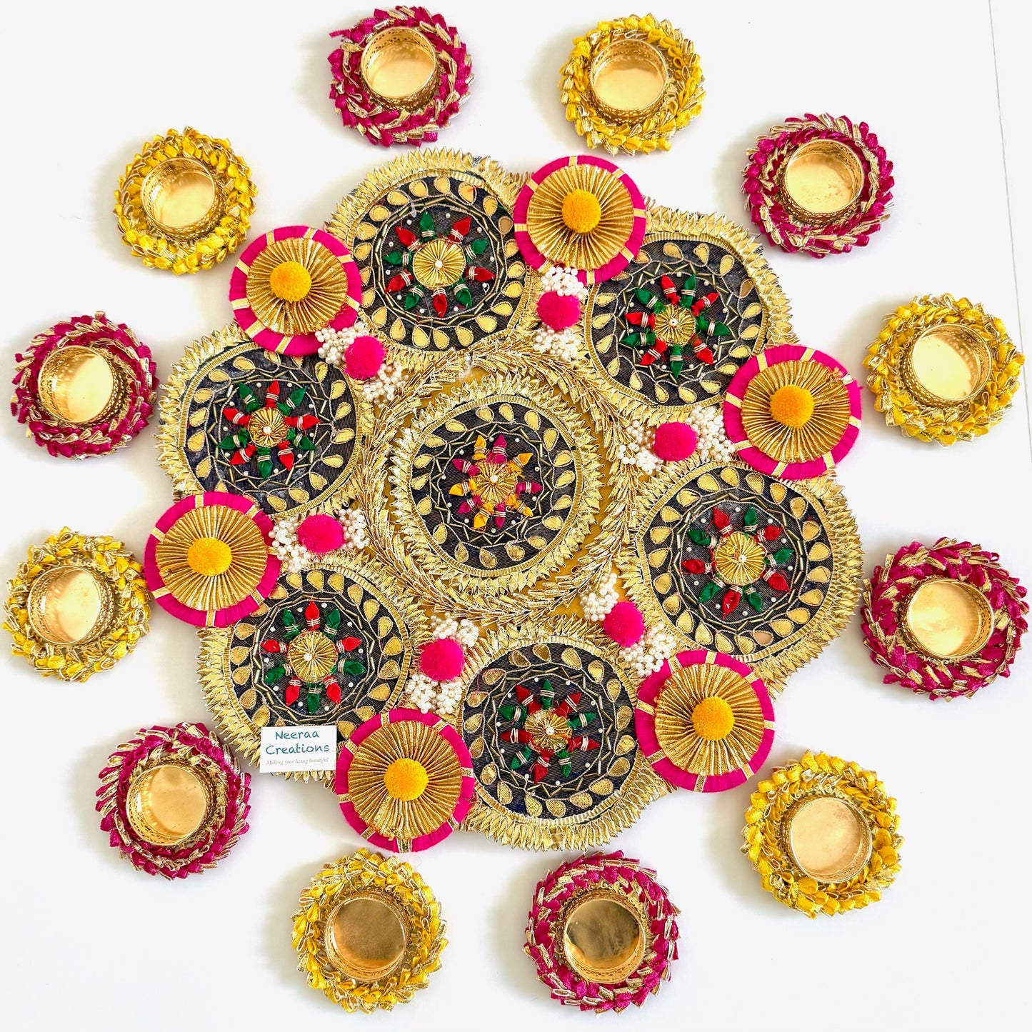Ethnic Festival Rangoli Centerpiece with Designer Diyas
