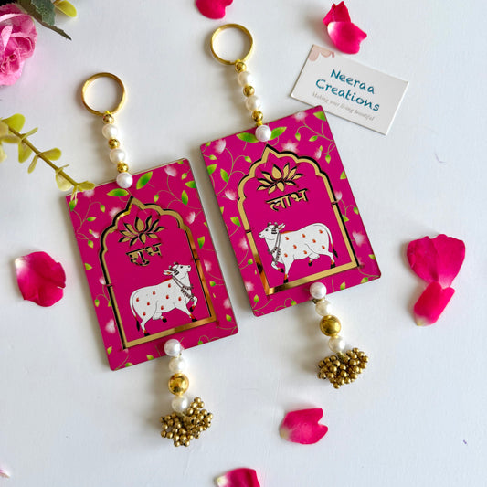 Shubh Labh Pichwai Cow & Lotus Hanging Pair