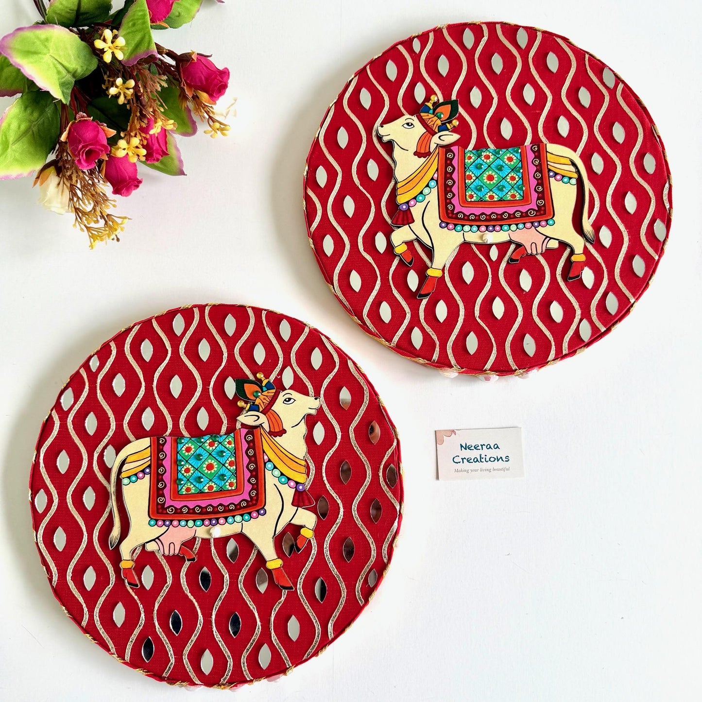 Pichwai Cow Wall Decor Plates | Handmade Indian Wall Art | Vibrant Home Decor