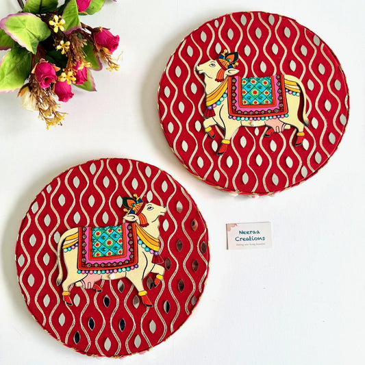 Pichwai Cow Wall Decor Plates | Handmade Indian Wall Art | Vibrant Home Decor