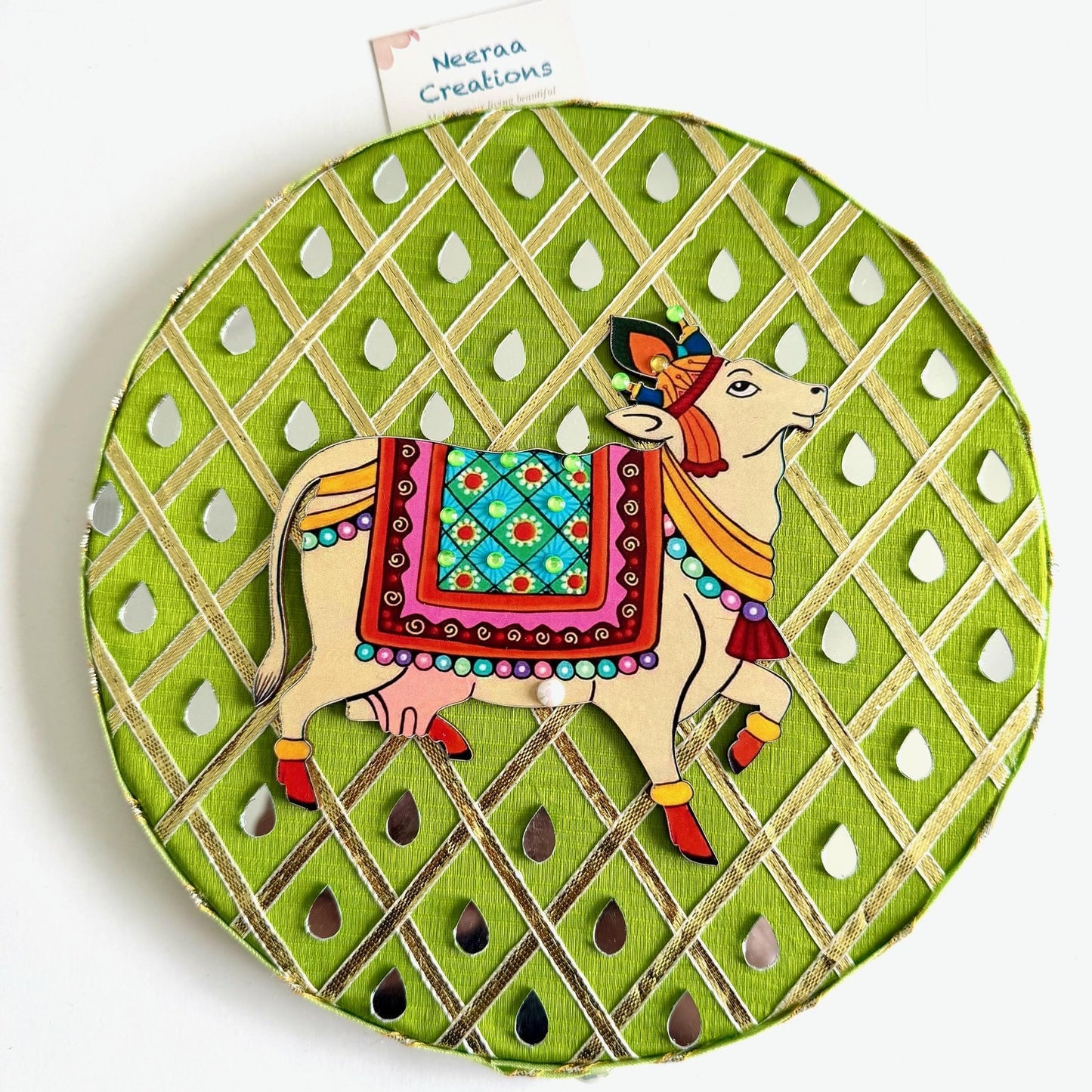 Pichwai Cow Wall Decor Plates | Handmade Indian Wall Art | Vibrant Home Decor