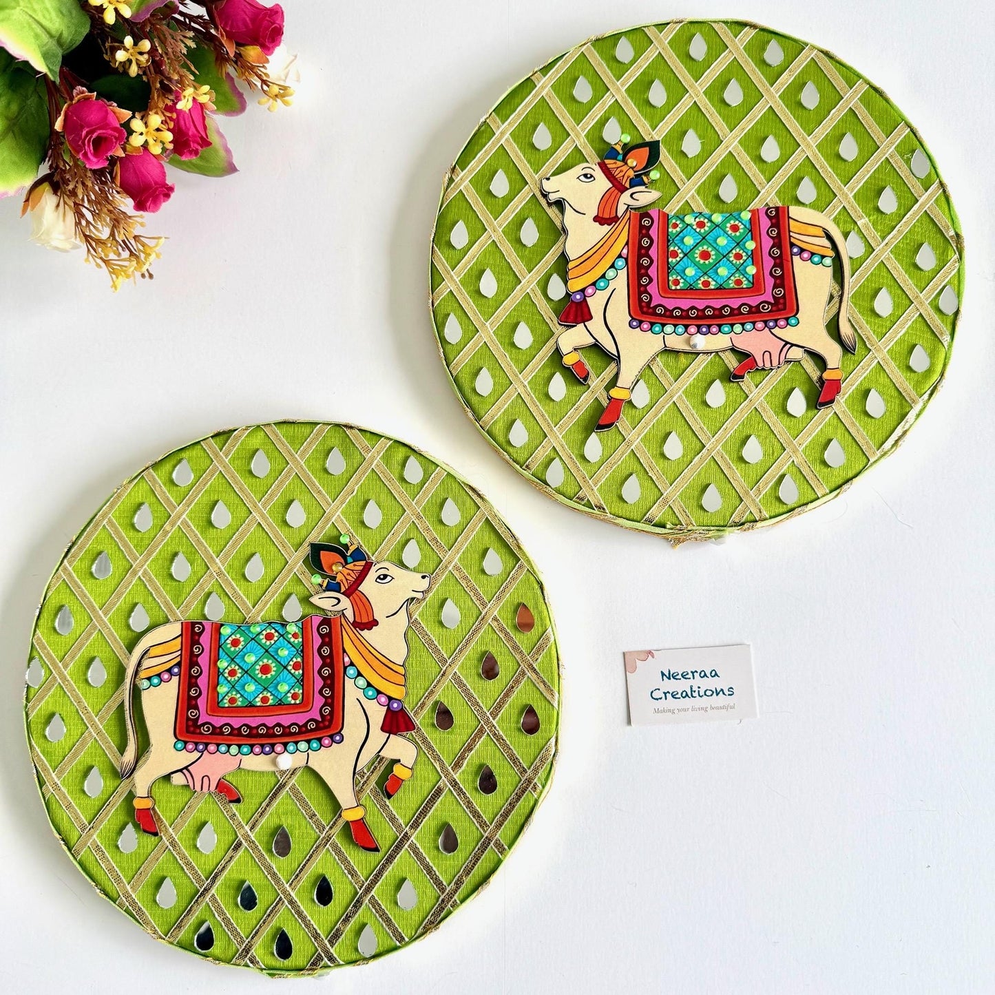 Pichwai Cow Wall Decor Plates | Handmade Indian Wall Art | Vibrant Home Decor