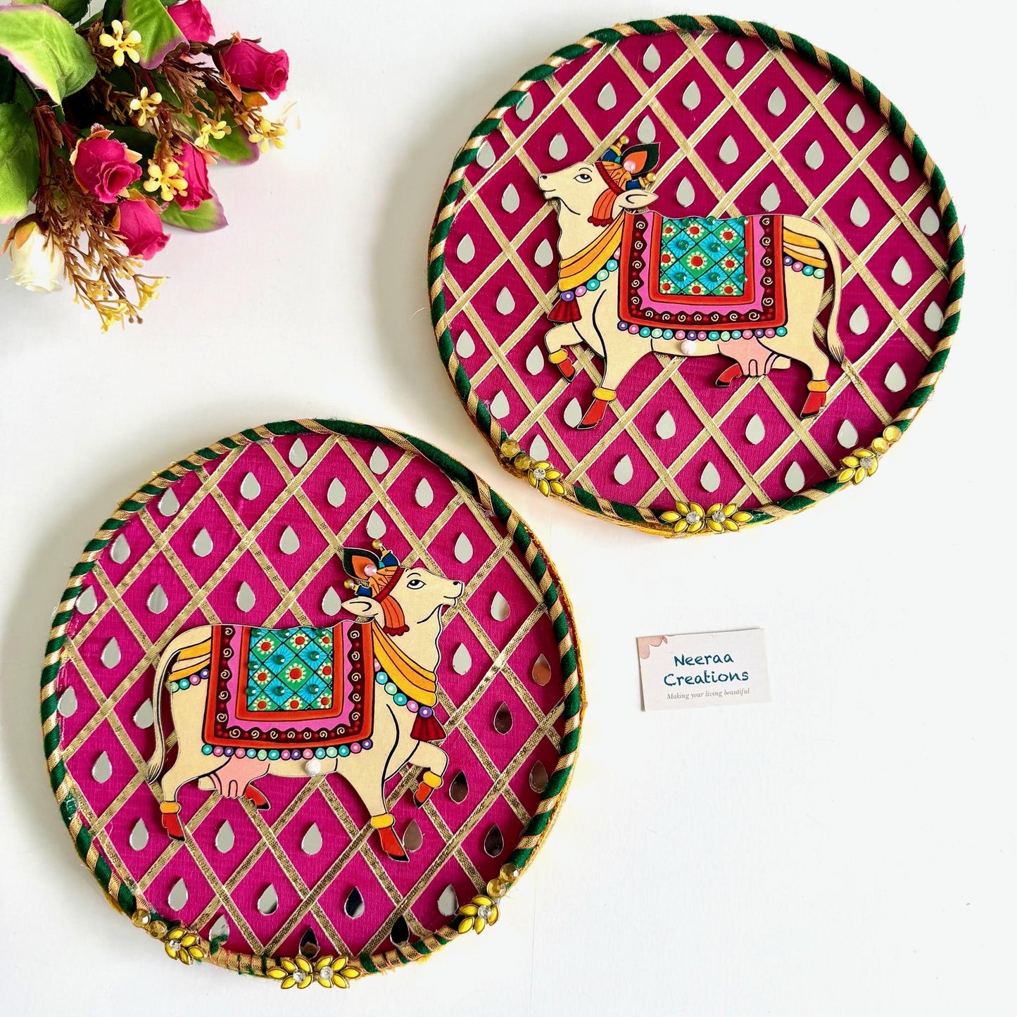 Pichwai Cow Wall Decor Plates | Handmade Indian Wall Art | Vibrant Home Decor