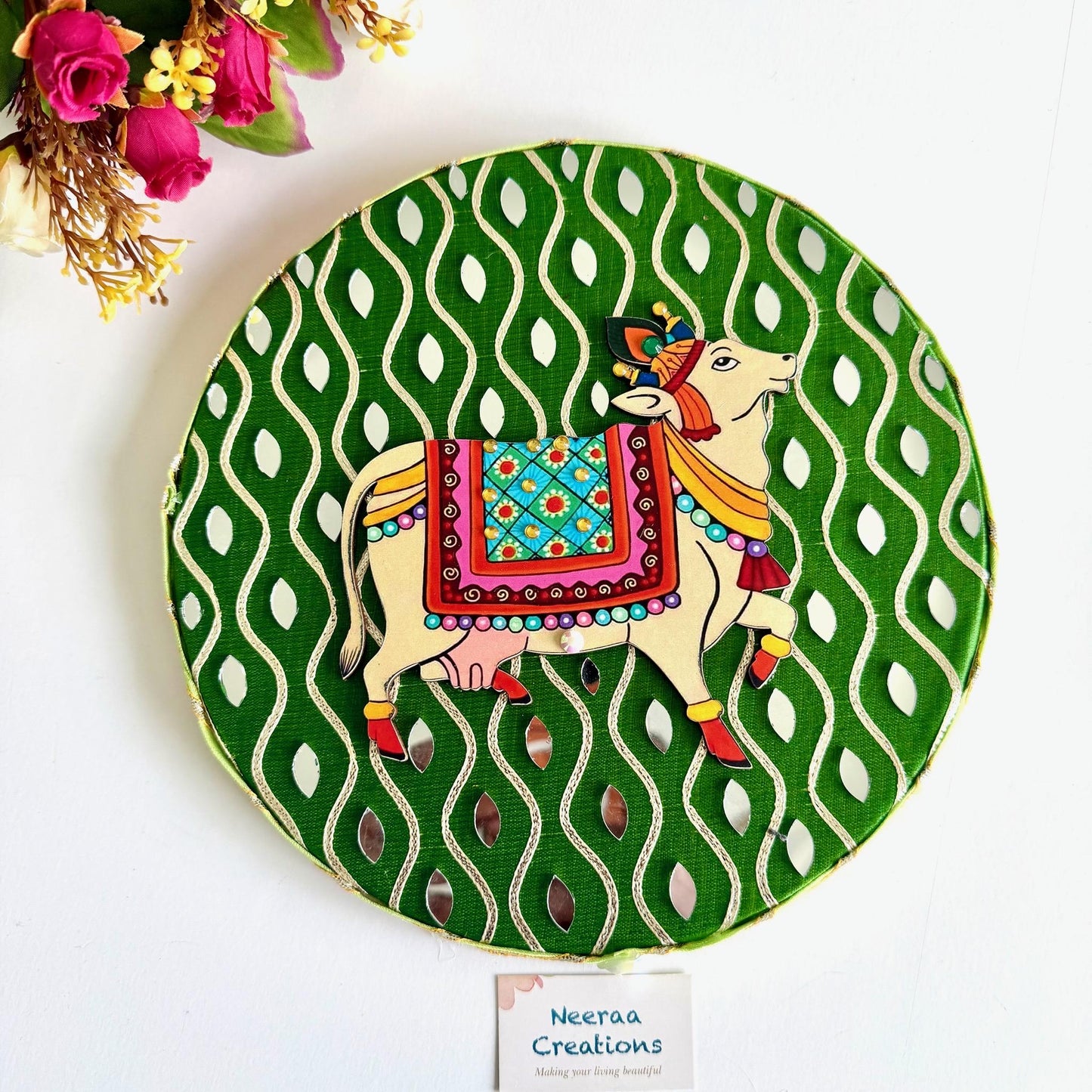 Pichwai Cow Wall Decor Plates | Handmade Indian Wall Art | Vibrant Home Decor