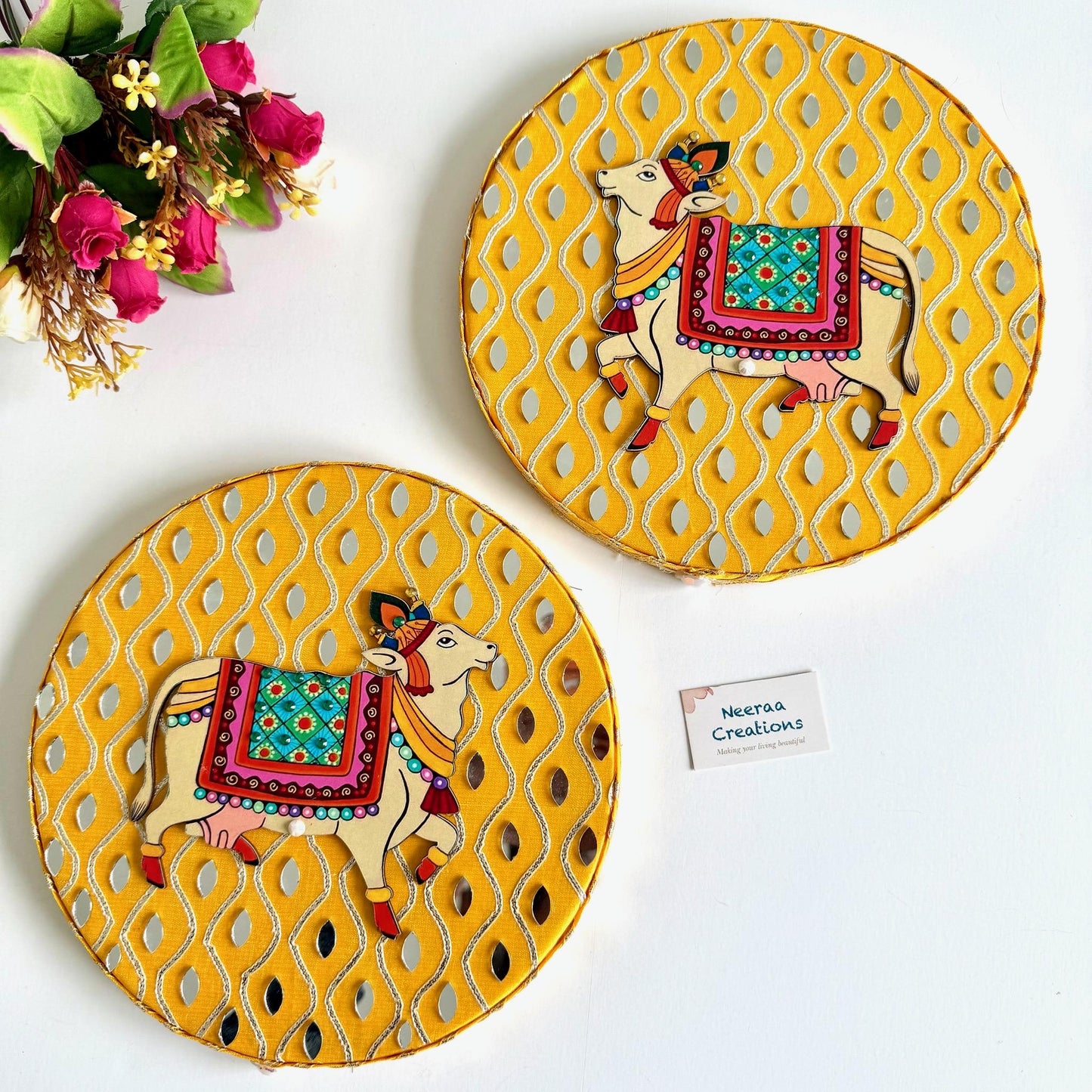 Pichwai Cow Wall Decor Plates | Handmade Indian Wall Art | Vibrant Home Decor