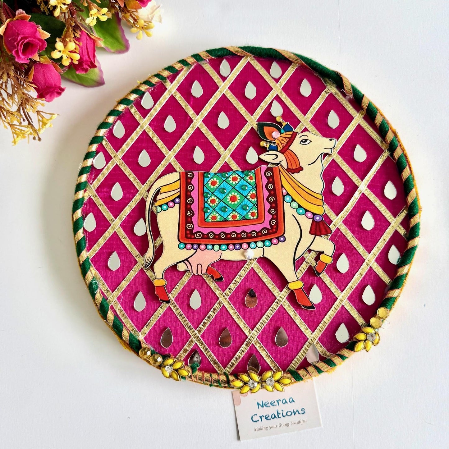 Pichwai Cow Wall Decor Plates | Handmade Indian Wall Art | Vibrant Home Decor