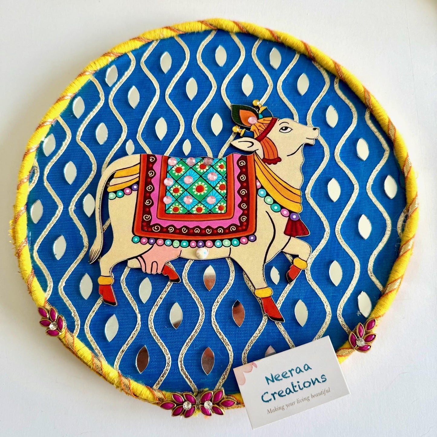 Pichwai Cow Wall Decor Plates | Handmade Indian Wall Art | Vibrant Home Decor