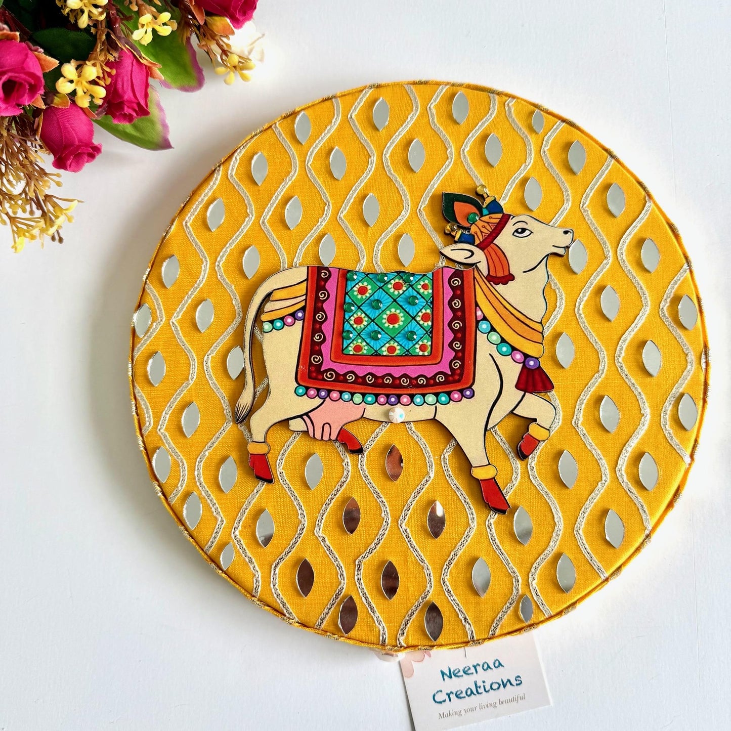 Pichwai Cow Wall Decor Plates | Handmade Indian Wall Art | Vibrant Home Decor