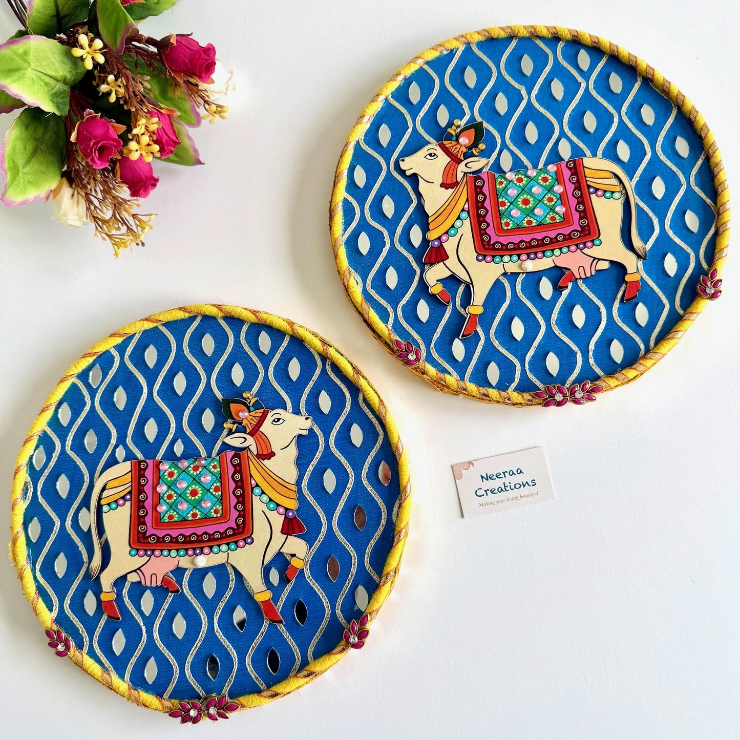 Pichwai Cow Wall Decor Plates | Handmade Indian Wall Art | Vibrant Home Decor