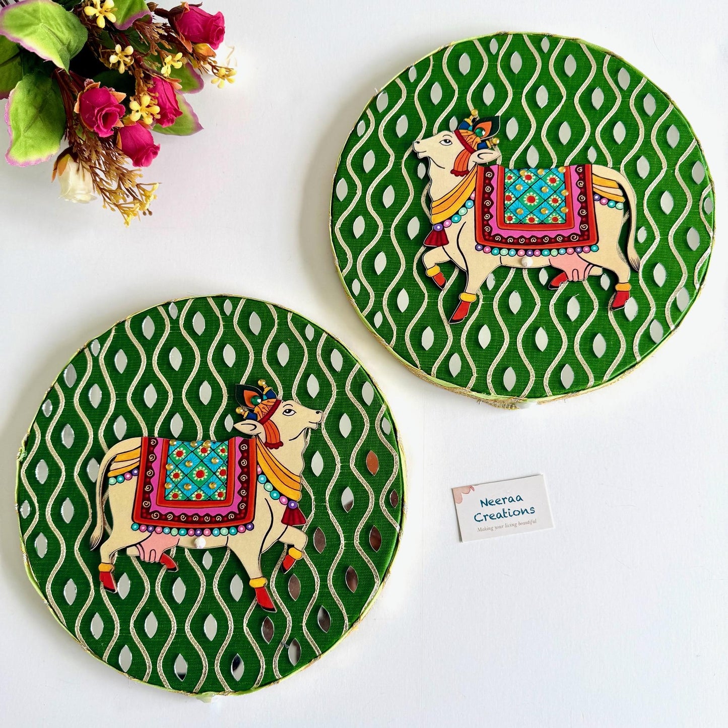 Pichwai Cow Wall Decor Plates | Handmade Indian Wall Art | Vibrant Home Decor