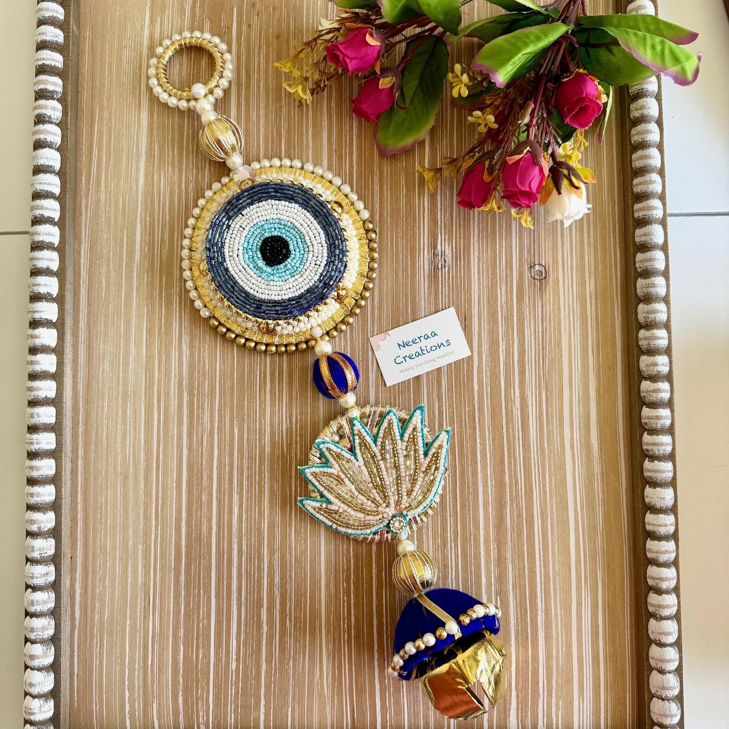 Evil Eye & Lotus Beaded Wall Hanging | Handcrafted Protection Charm