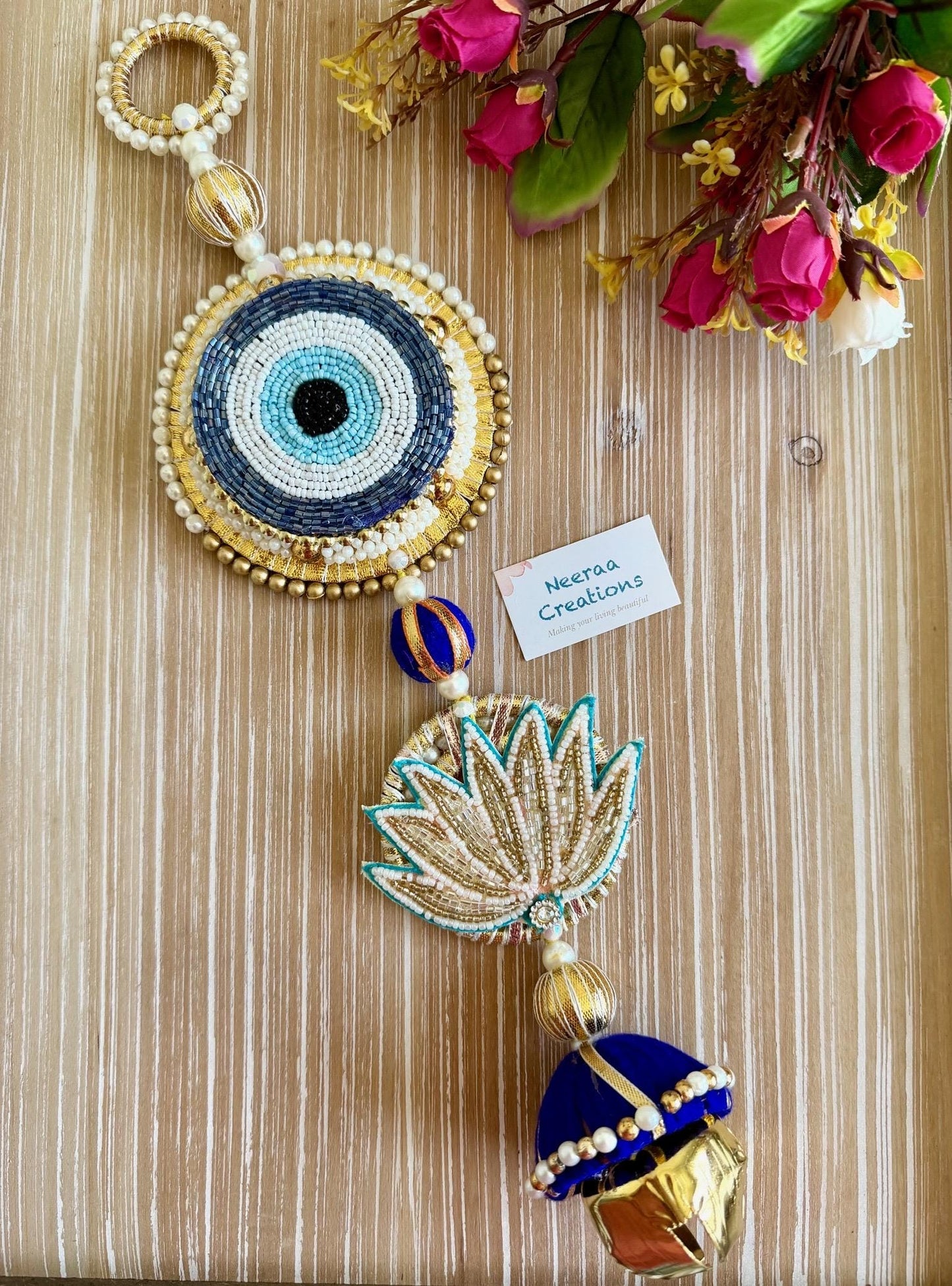 Evil Eye & Lotus Beaded Wall Hanging | Handcrafted Protection Charm