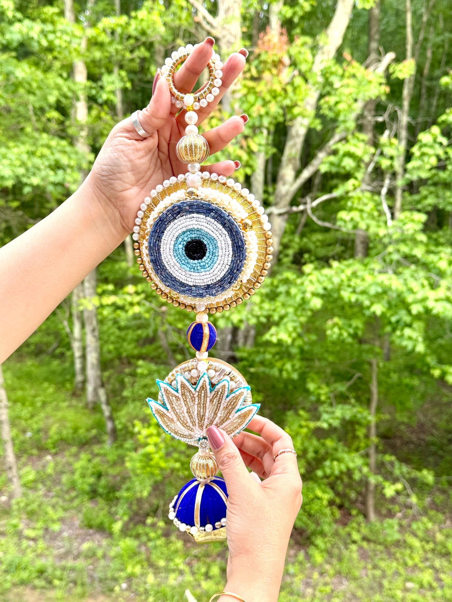 Evil Eye & Lotus Beaded Wall Hanging | Handcrafted Protection Charm