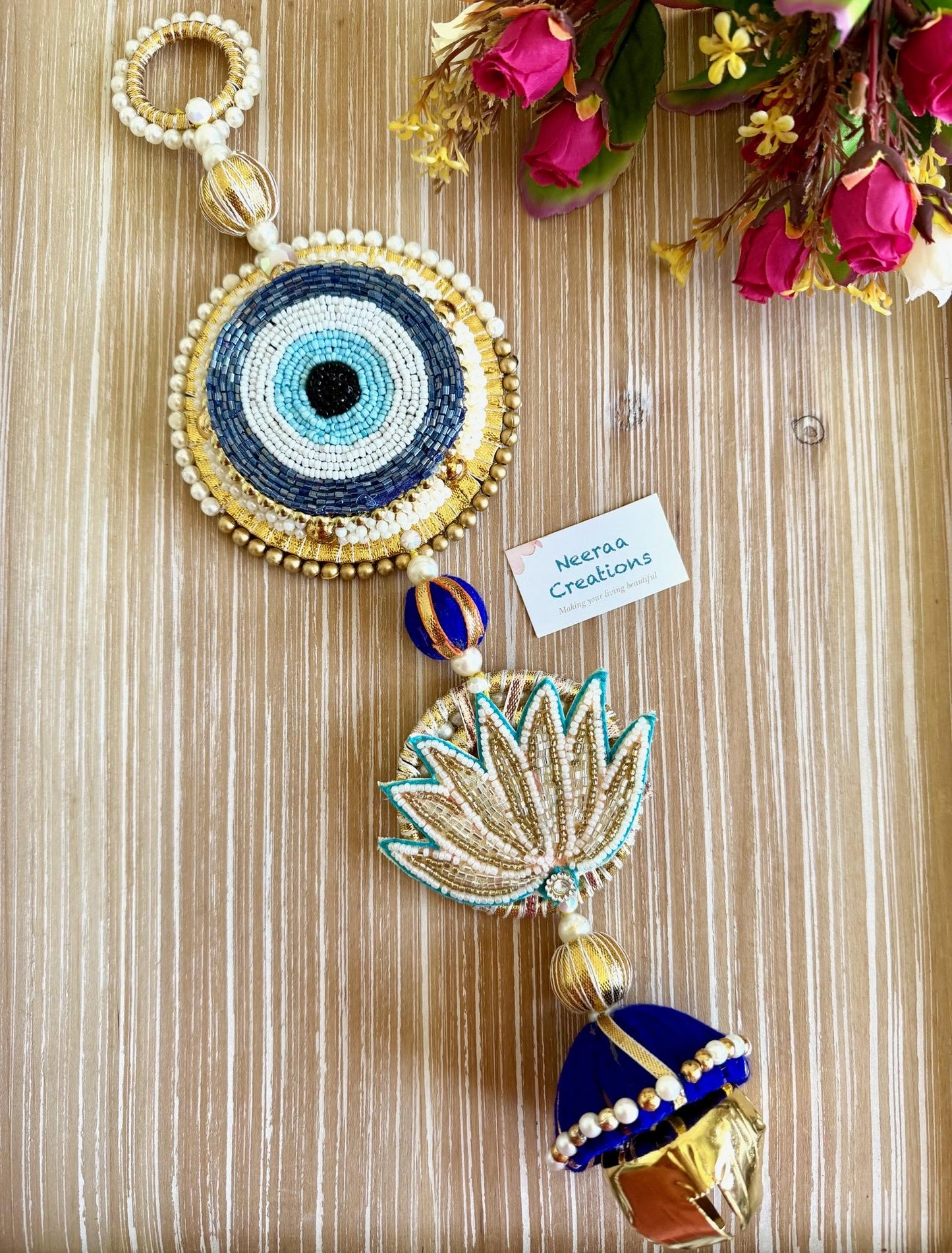 Evil Eye & Lotus Beaded Wall Hanging | Handcrafted Protection Charm
