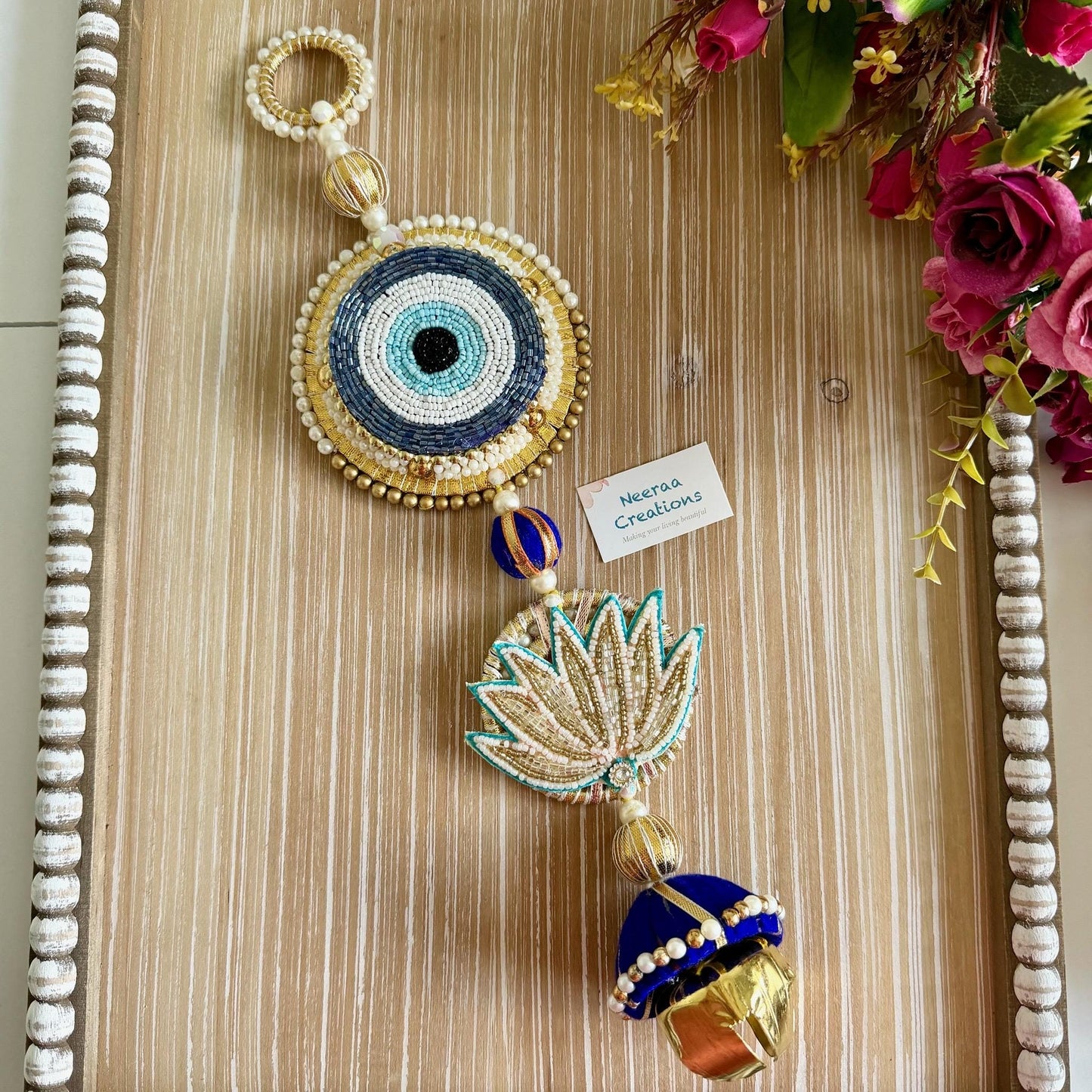 Evil Eye & Lotus Beaded Wall Hanging | Handcrafted Protection Charm