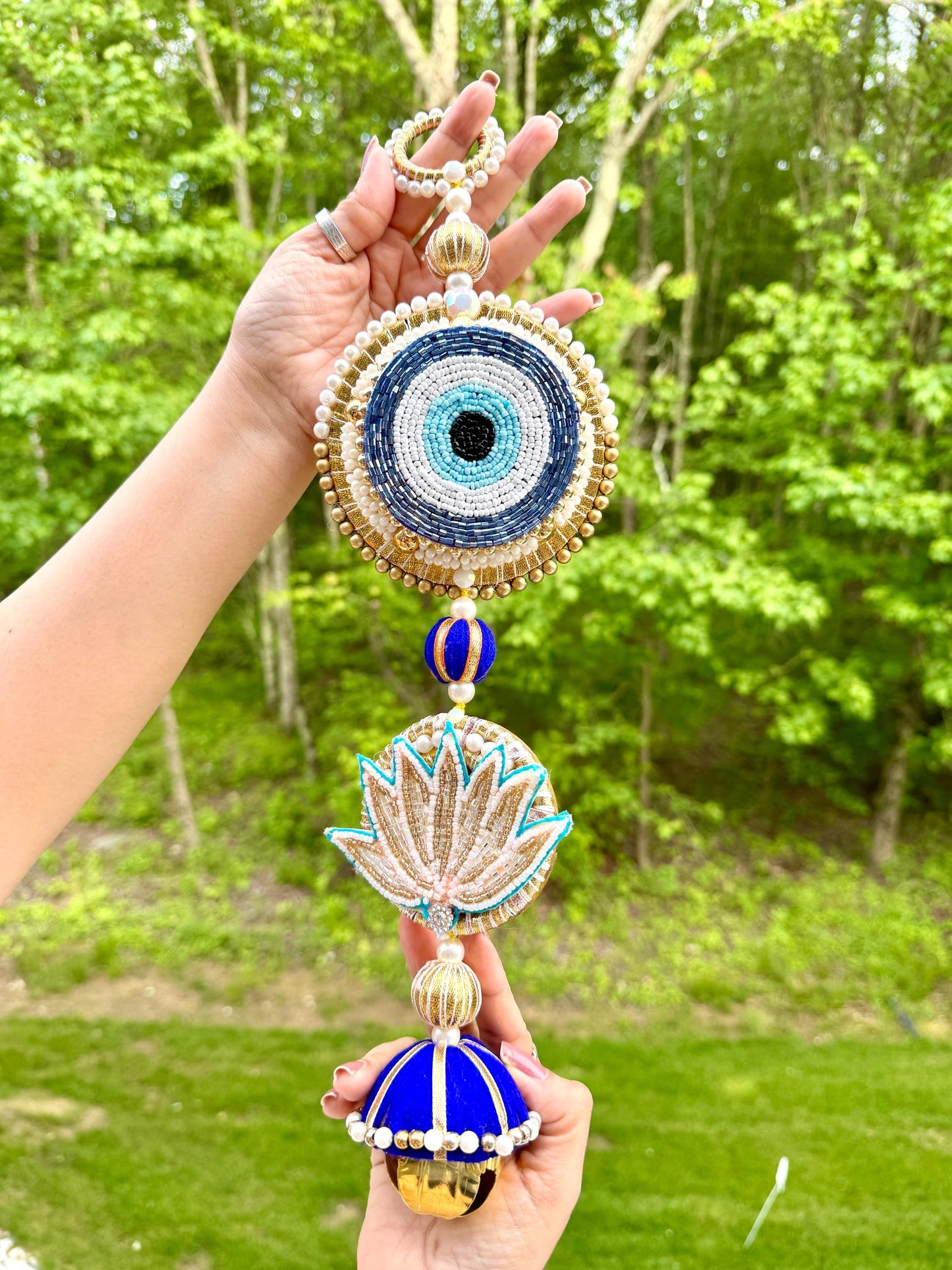 Evil Eye & Lotus Beaded Wall Hanging | Handcrafted Protection Charm