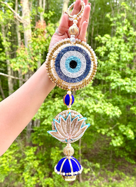 Evil Eye & Lotus Beaded Wall Hanging | Handcrafted Protection Charm