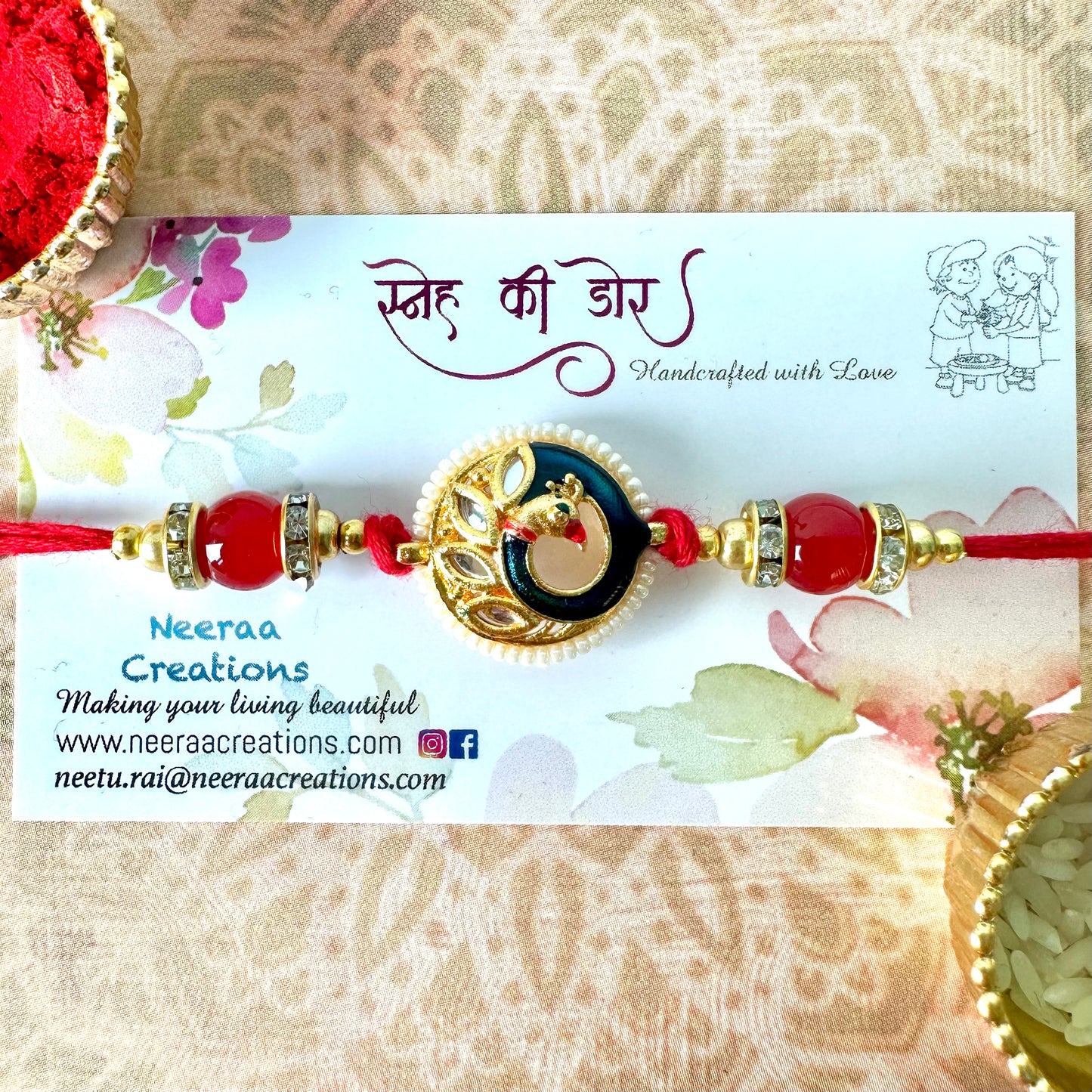 Meenakari Kundan Rakhi (Peacock design) for Brother