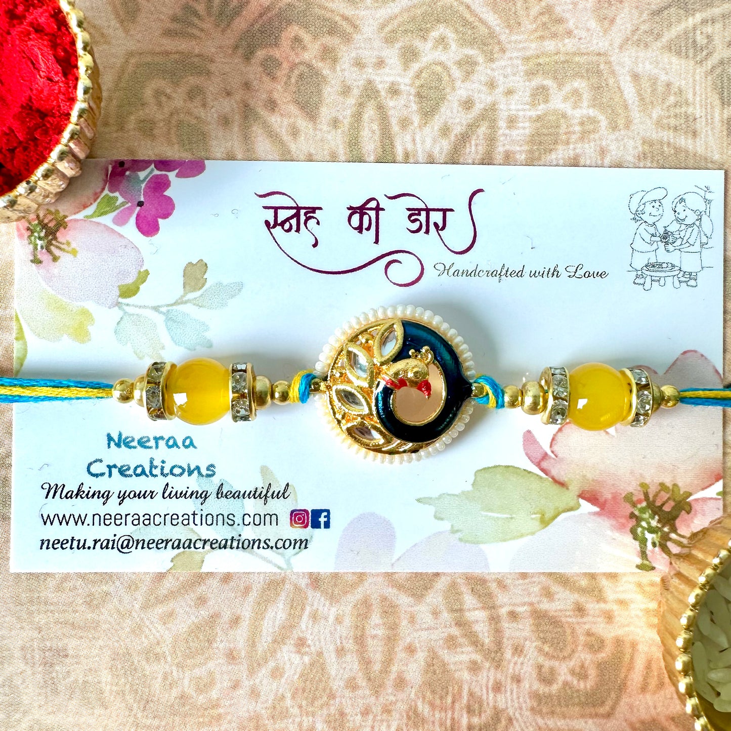 Meenakari Kundan Rakhi (Peacock design) for Brother